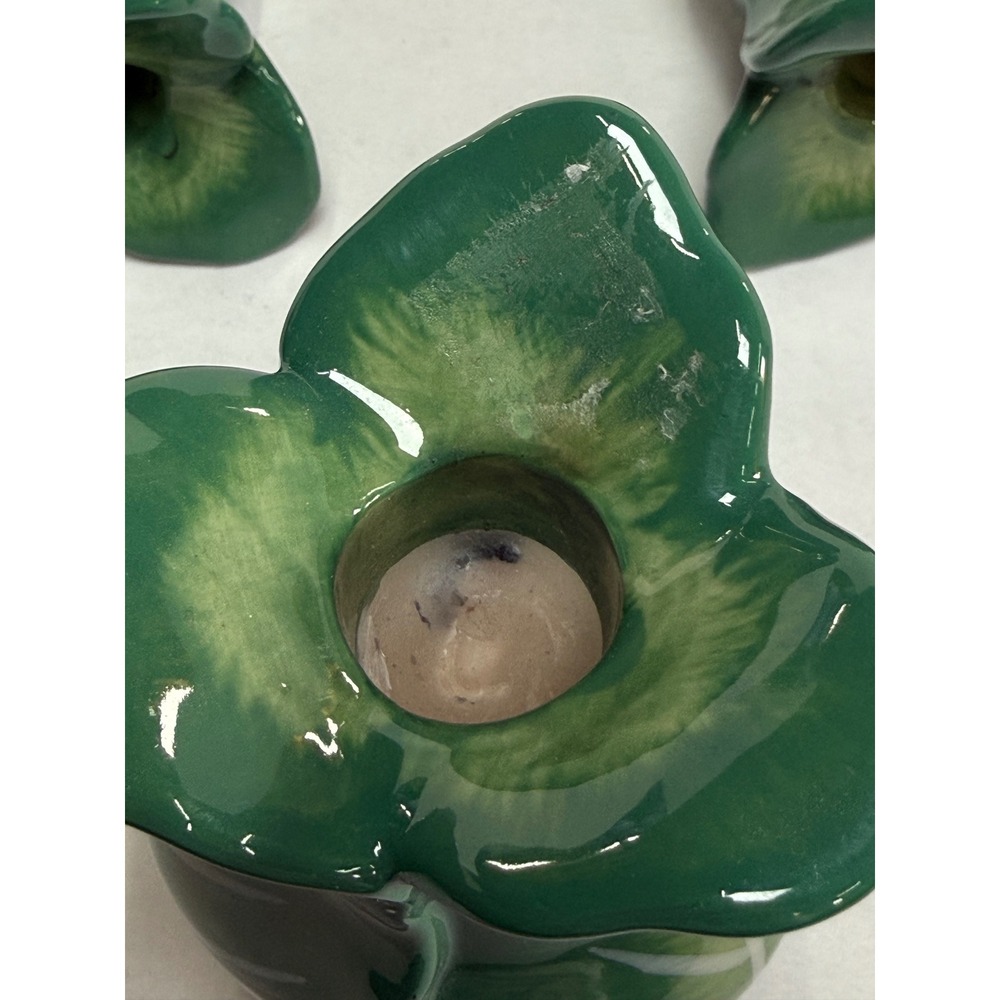 Green Cabbage Leaf Ceramic Taper Candle Holder Set of 3‎ - Picture 8 of 13
